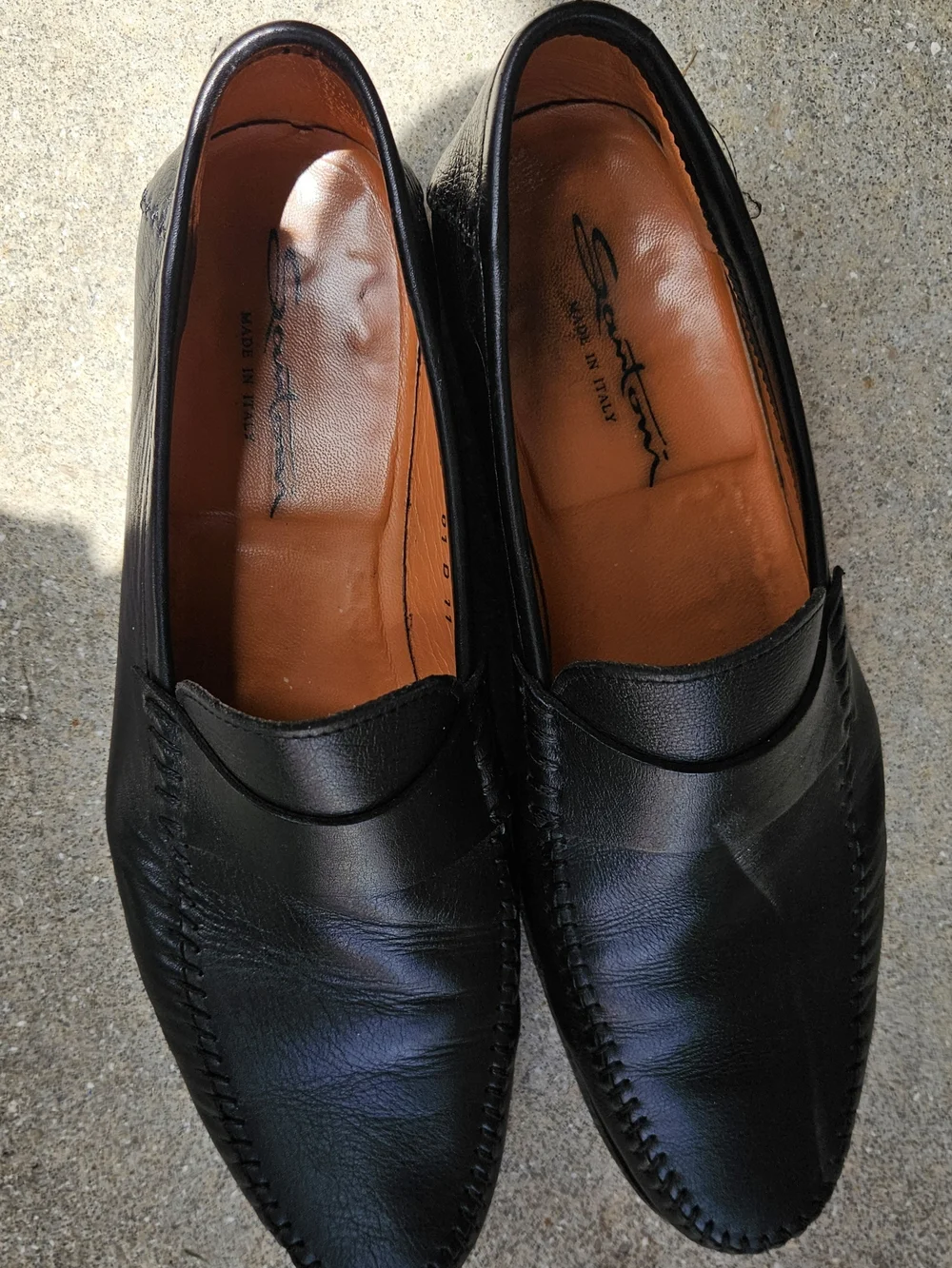 SANTONI Casual Dress Shoes Soft Black Leather Italian Slip On Loafers  Size 11D